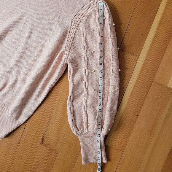 peach pink‎ 2X crew neck sweater balloon sleeve pearl embellishments glam - Picture 6 of 10